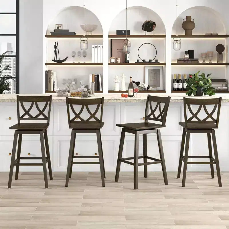 Tabouret de bar avec cadre en bois d'hévéa et siège pivotant