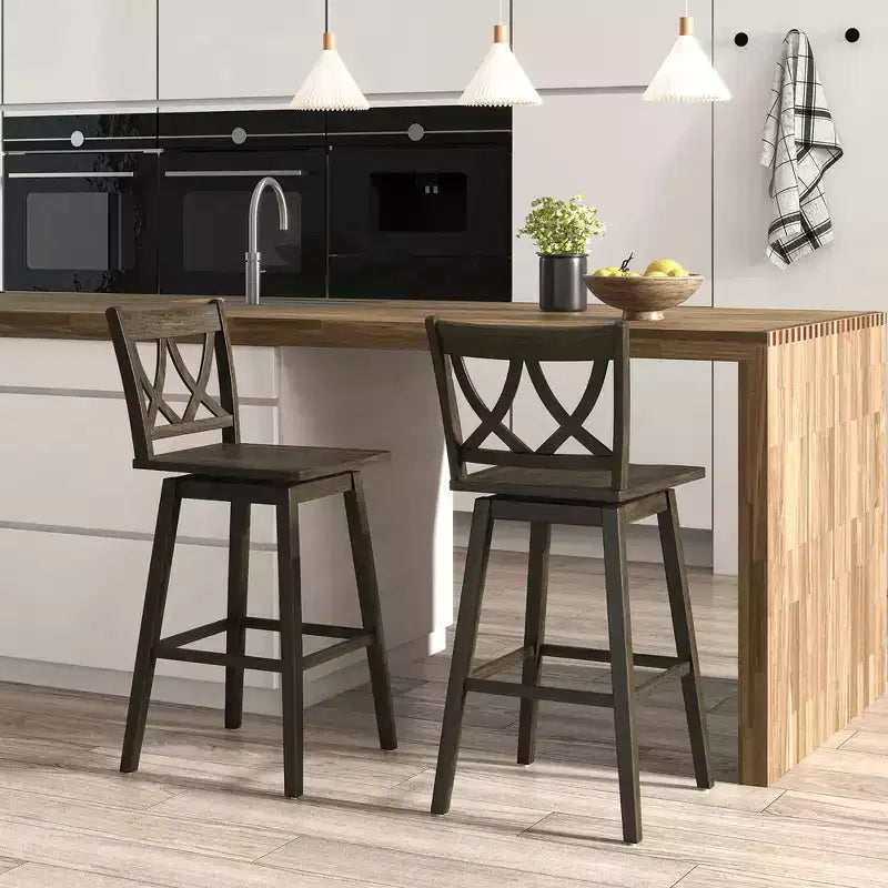 Tabouret de bar avec cadre en bois d'hévéa et siège pivotant