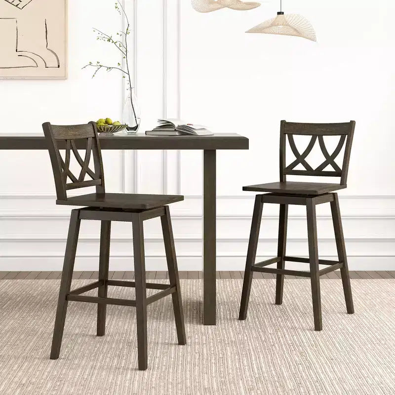 Tabouret de bar avec cadre en bois d'hévéa et siège pivotant