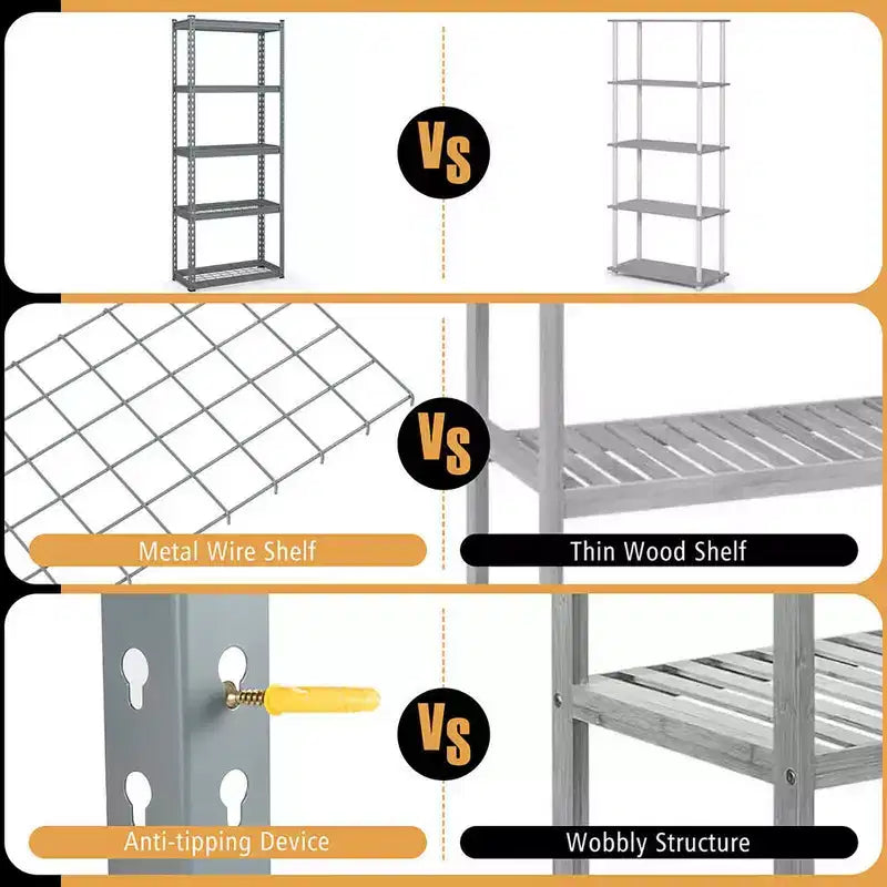 Étagère métallique à 5 niveaux, grille de rangement robuste en fil de fer