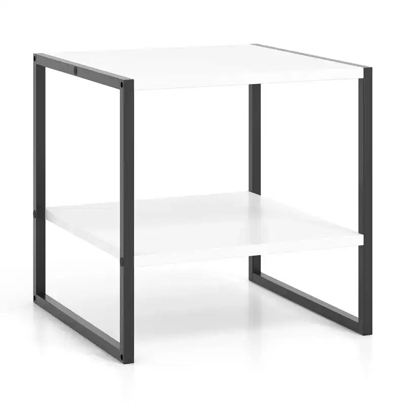 Table d'appoint à 2 niveaux avec étagère de rangement Design réversible