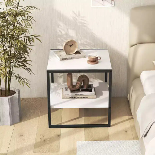 Table d'appoint à 2 niveaux avec étagère de rangement Design réversible