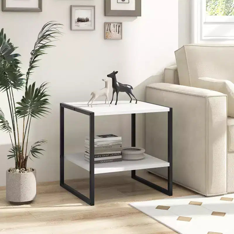 Table d'appoint à 2 niveaux avec étagère de rangement Design réversible