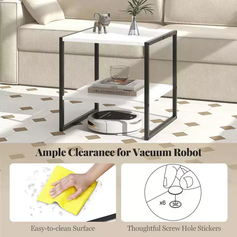 Table d'appoint à 2 niveaux avec étagère de rangement Design réversible