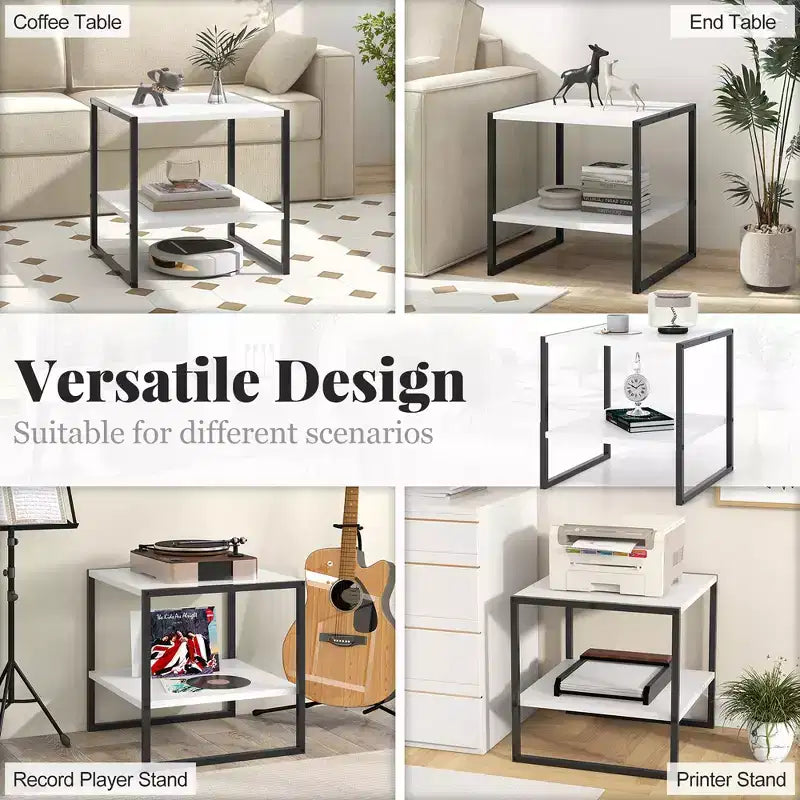 Table d'appoint à 2 niveaux avec étagère de rangement Design réversible