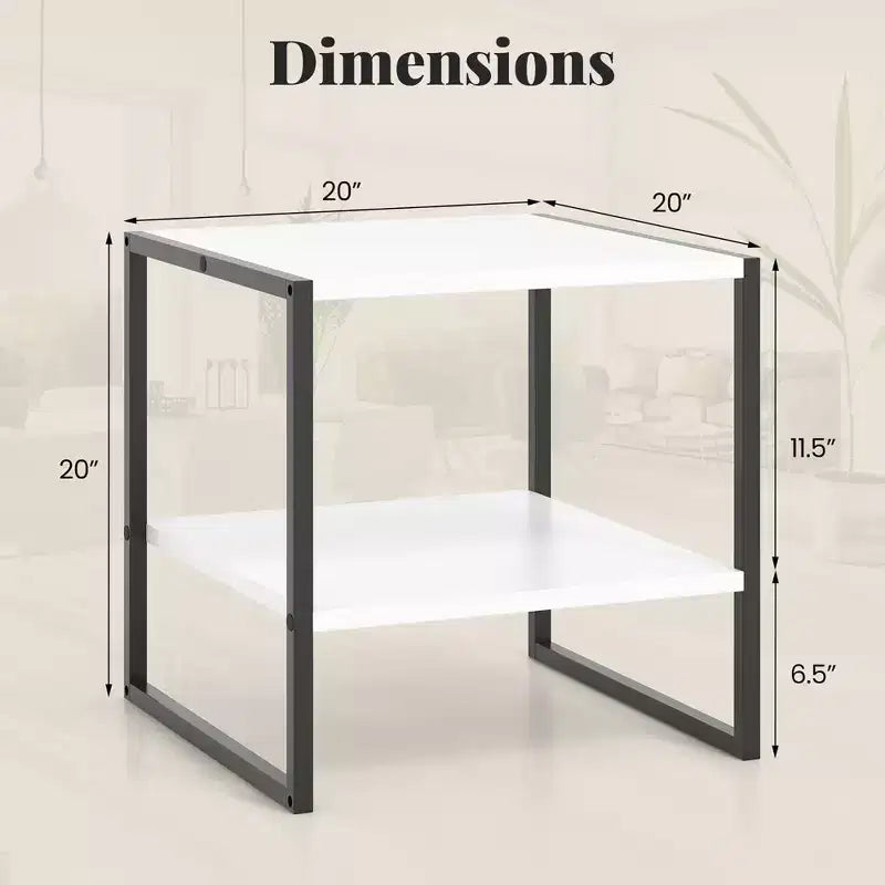 Table d'appoint à 2 niveaux avec étagère de rangement Design réversible