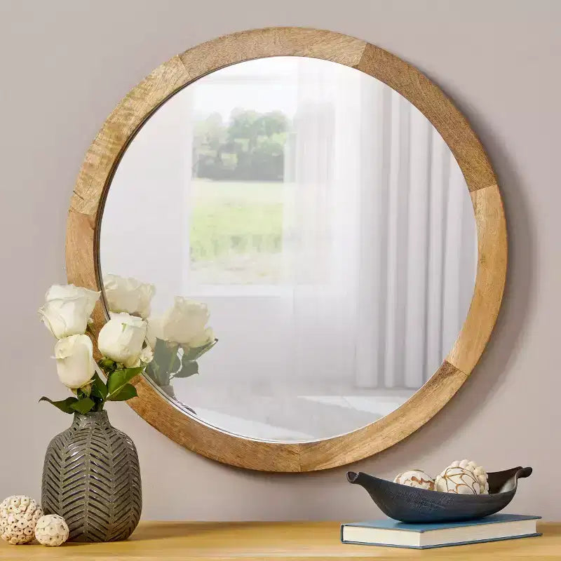 Miroir Mural Rond en Bois de Mangue Façonné à la Main Moderne