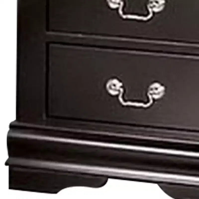 Table de chevet, 2 tiroirs, Bois massif noir