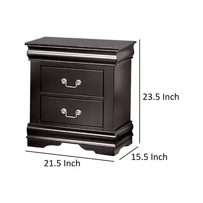 Table de chevet, 2 tiroirs, Bois massif noir