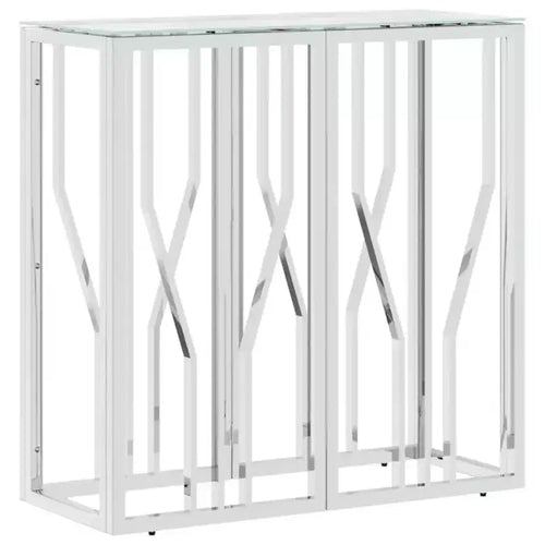 vidaXL Console Table Accent Side End Table for Living Room Stainless Steel - Silver Glass