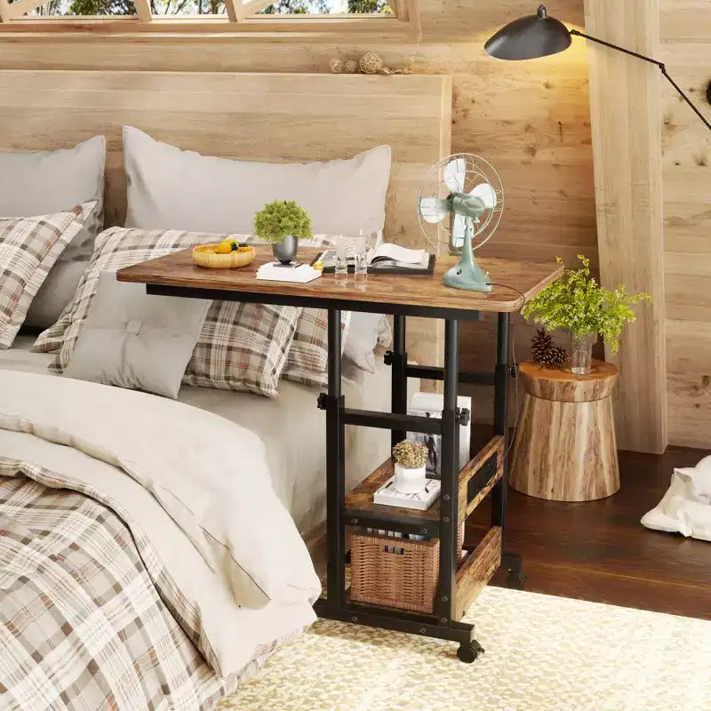 Table d'appoint réglable en hauteur avec port USB et roulettes