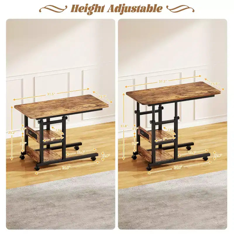 Table d'appoint réglable en hauteur avec port USB et roulettes