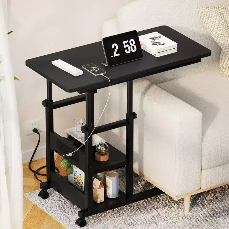 Table d'appoint réglable en hauteur avec port USB et roulettes