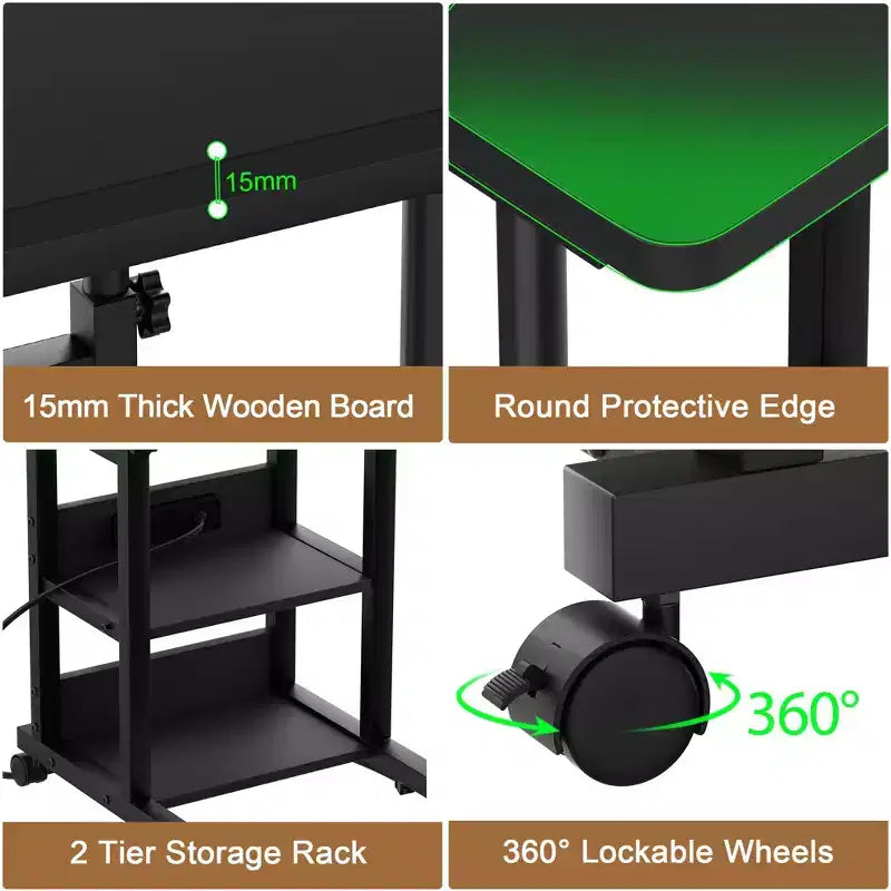 Table d'appoint réglable en hauteur avec port USB et roulettes