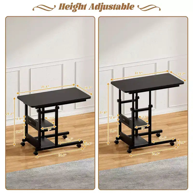 Table d'appoint réglable en hauteur avec port USB et roulettes
