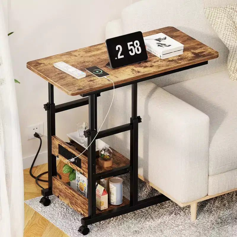 Table d'appoint réglable en hauteur avec port USB et roulettes