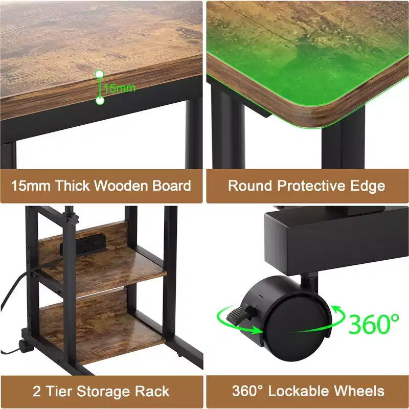 Table d'appoint réglable en hauteur avec port USB et roulettes