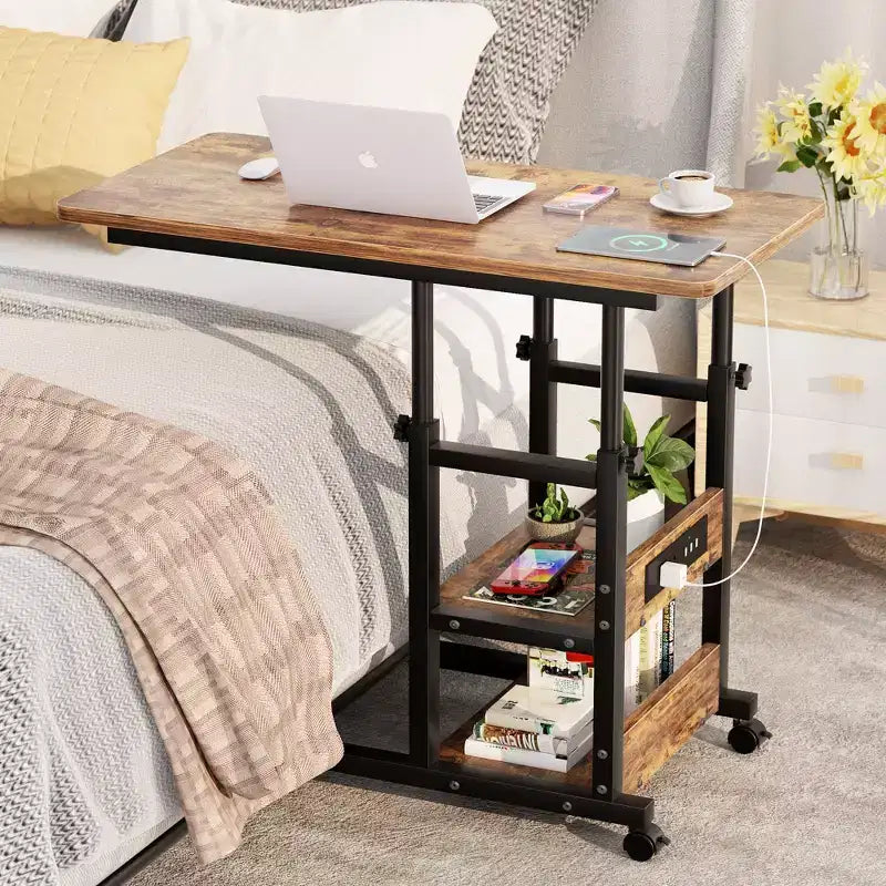 Table d'appoint réglable en hauteur avec port USB et roulettes