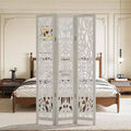 PexFix Room Divider Folding Screen Room Divider with Carved Floral Pattern for Home Office Garden Bedroom Paulownia Wood