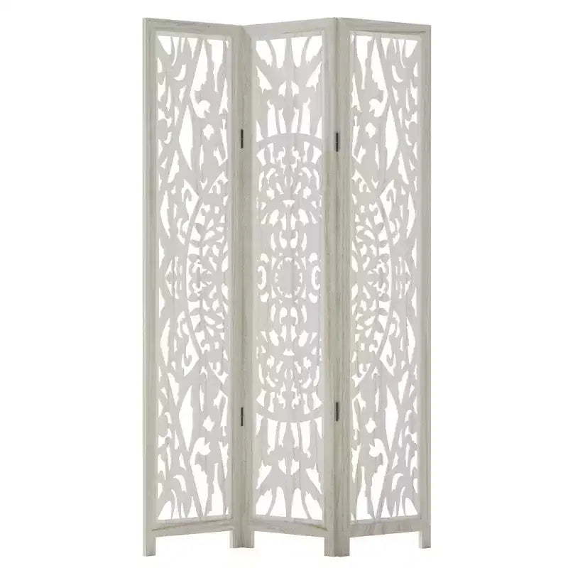 Paravent Pliant Séparateur de Pièce avec Motif Floral Sculpté