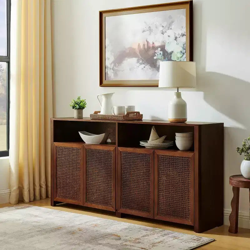 Bahut en rotin de style Mid-Century Modern