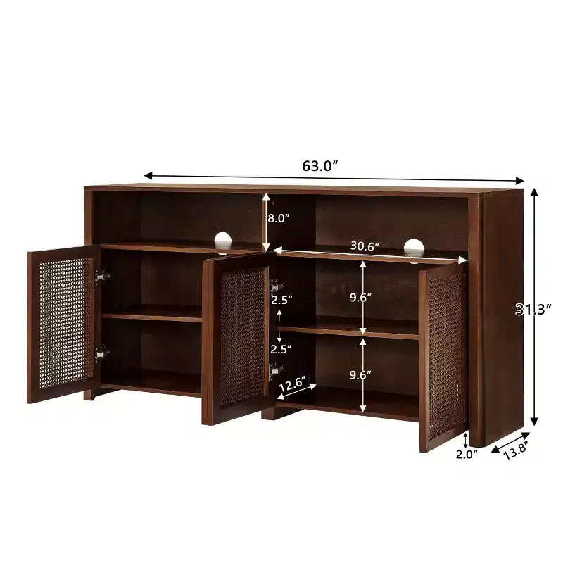 Bahut en rotin de style Mid-Century Modern