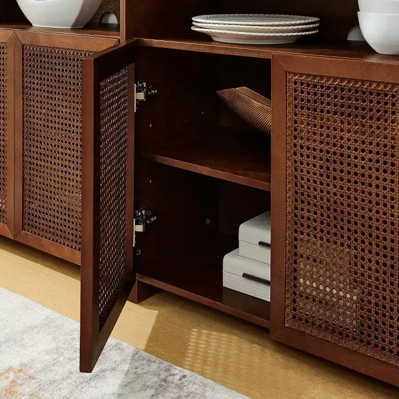 Bahut en rotin de style Mid-Century Modern