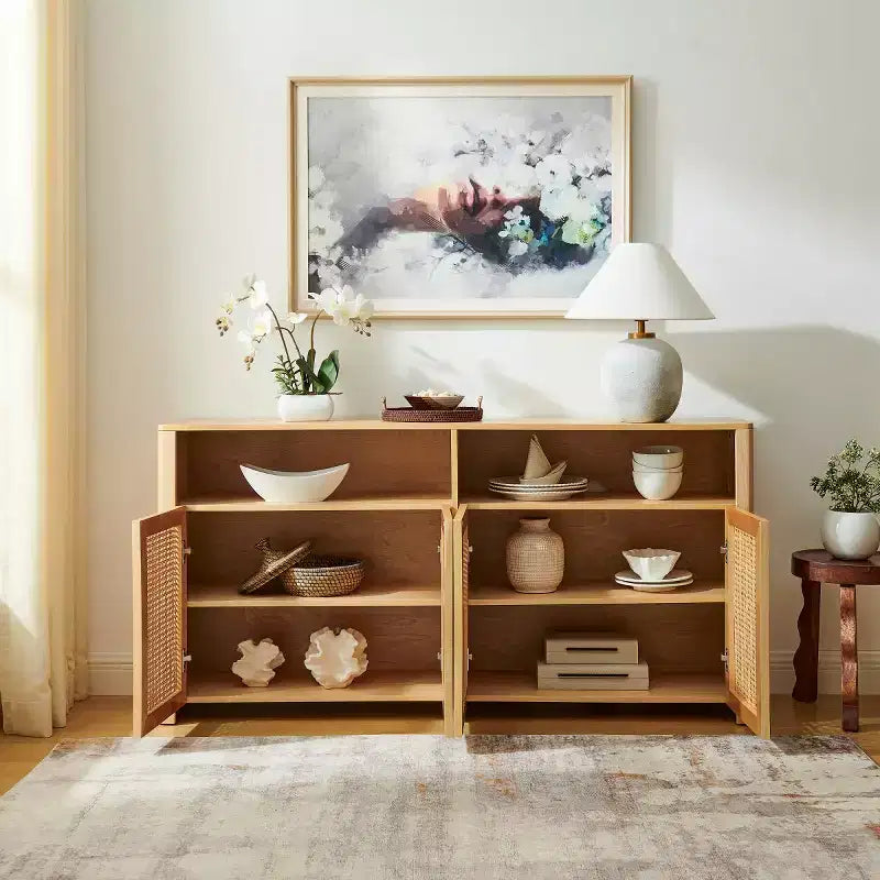 Bahut en rotin de style Mid-Century Modern