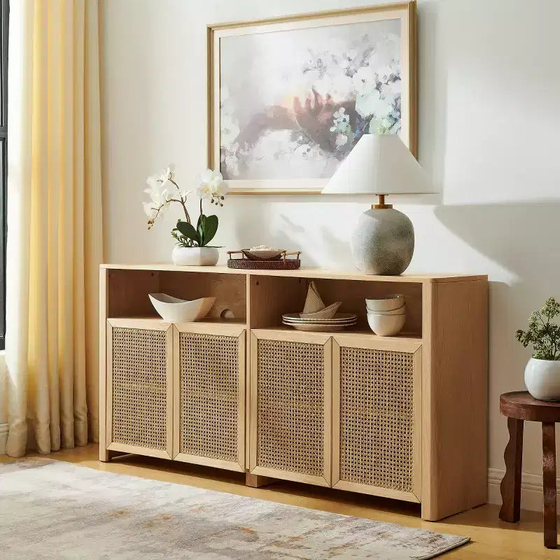 Bahut en rotin de style Mid-Century Modern