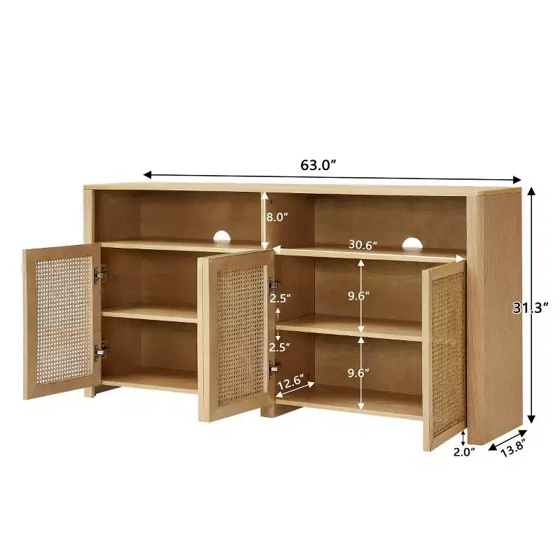 Bahut en rotin de style Mid-Century Modern