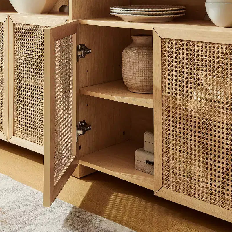Bahut en rotin de style Mid-Century Modern