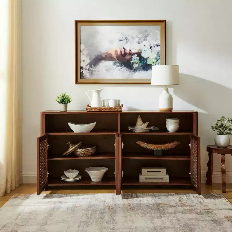 Bahut en rotin de style Mid-Century Modern