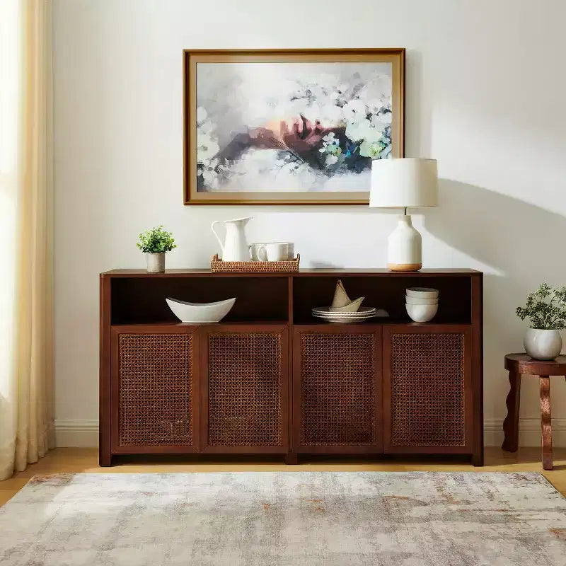 Bahut en rotin de style Mid-Century Modern