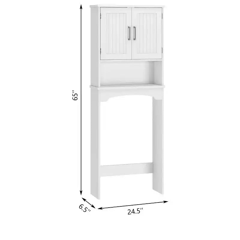 Meuble de rangement blanc à double porte pour WC