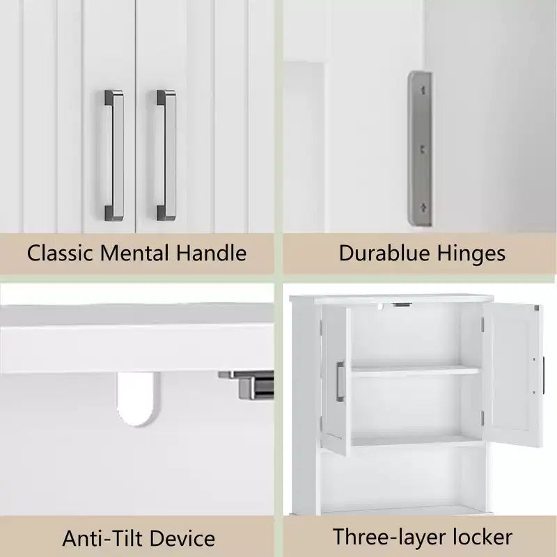 Meuble de rangement blanc à double porte pour WC