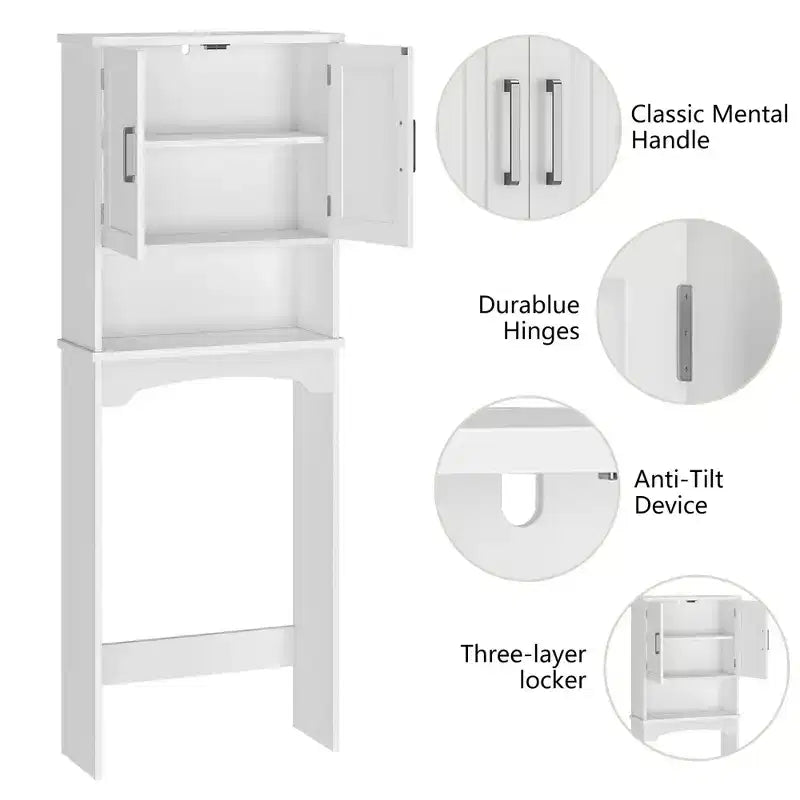 Meuble de rangement blanc à double porte pour WC