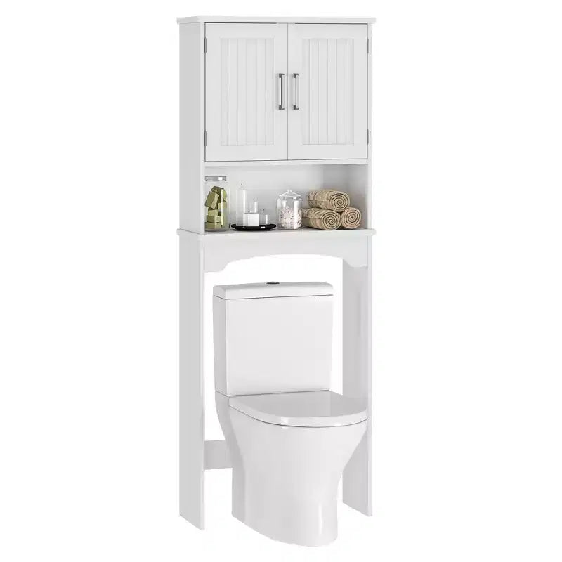 Meuble de rangement blanc à double porte pour WC