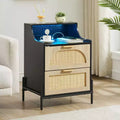 Table de chevet noire en rotin, pack de 2