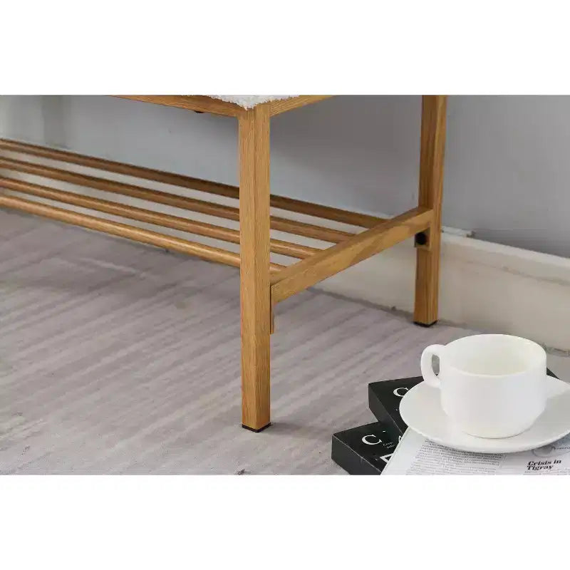 Banc à chaussures en peluche douce avec étagère, banc ottoman moderne en bout de lit