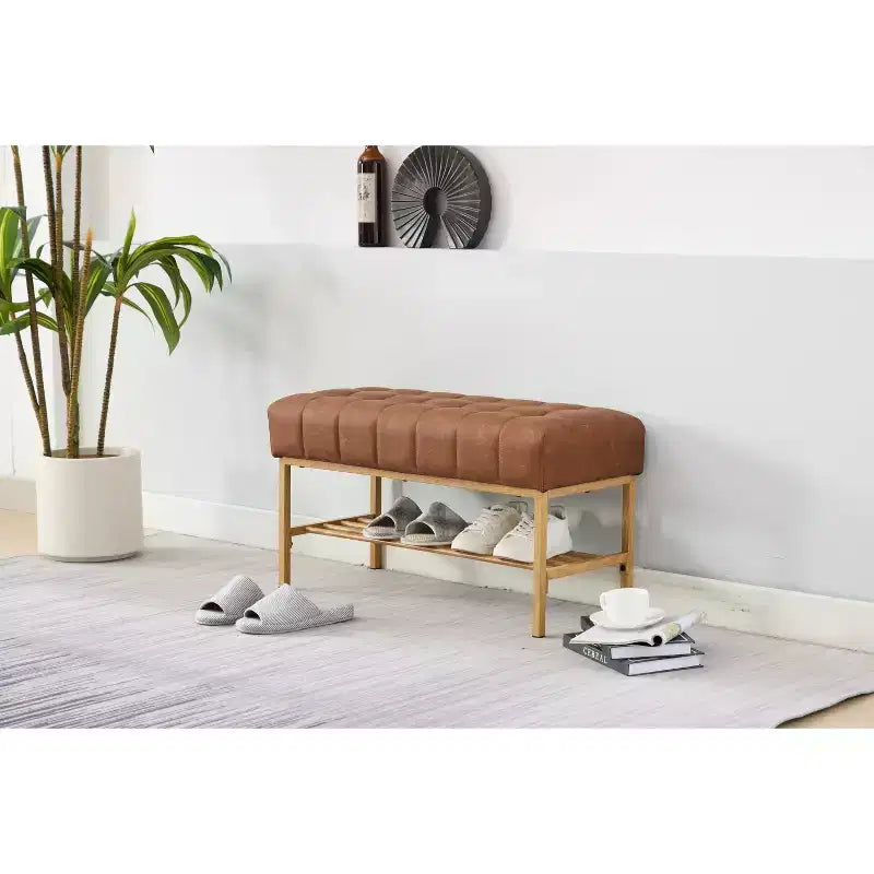 Banc à chaussures en peluche douce avec étagère, banc ottoman moderne en bout de lit