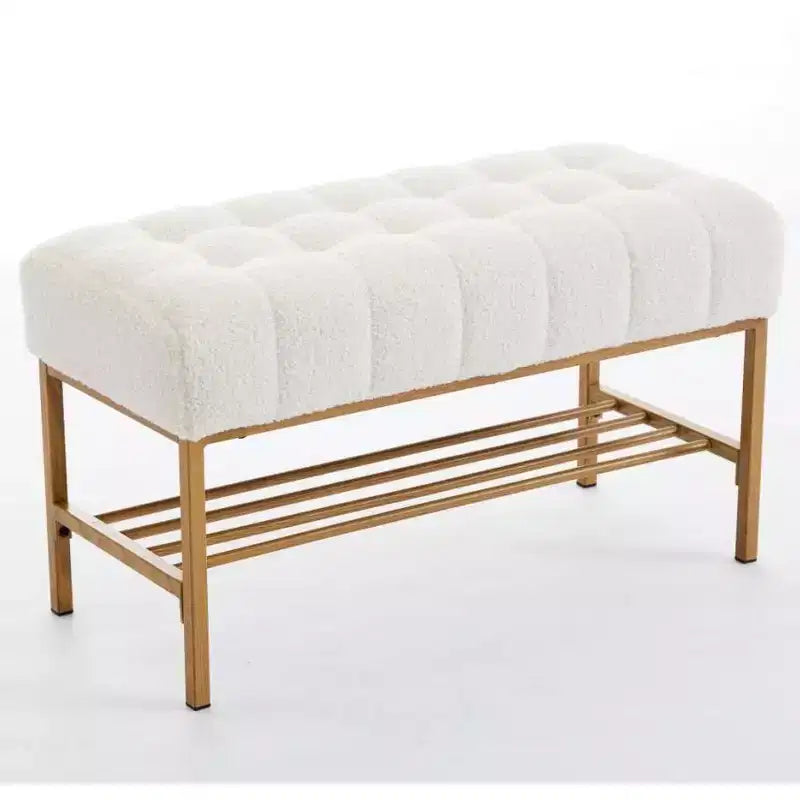 Banc à chaussures en peluche douce avec étagère, banc ottoman moderne en bout de lit