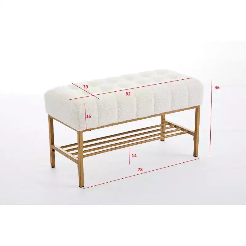 Banc à chaussures en peluche douce avec étagère, banc ottoman moderne en bout de lit