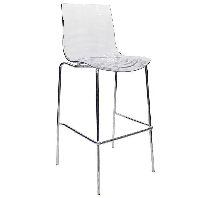 LeisureMod Astor Modern Plastic Bar Stool with Chrome Steel Base Counter Stool with Ripple Swirl Seat Design and Footrest for Kitchen and Dining Room