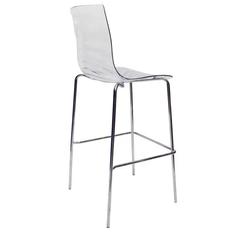 Tabouret de bar moderne en plastique avec assise ondulée et repose-pieds