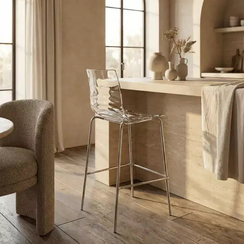 Tabouret de bar moderne en plastique avec assise ondulée et repose-pieds