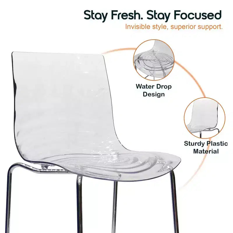 Tabouret de bar moderne en plastique avec assise ondulée et repose-pieds