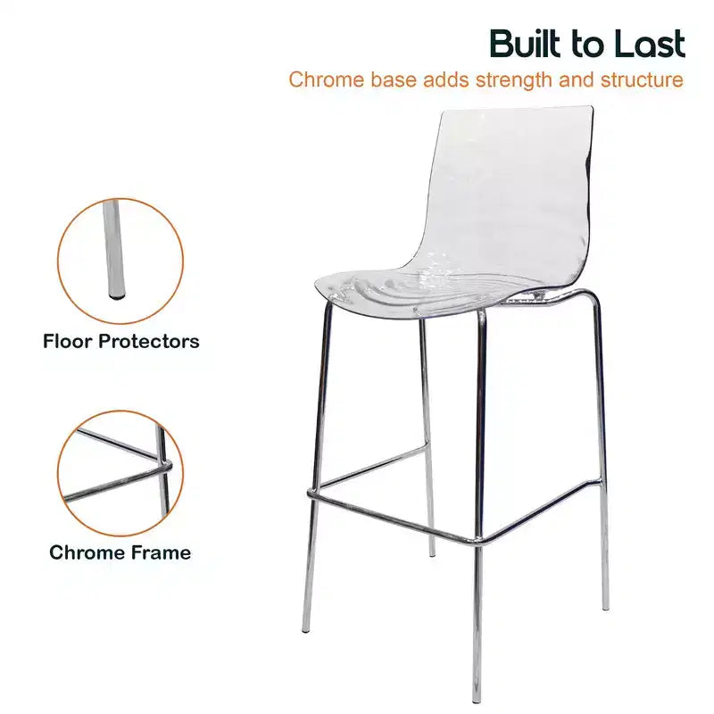 Tabouret de bar moderne en plastique avec assise ondulée et repose-pieds