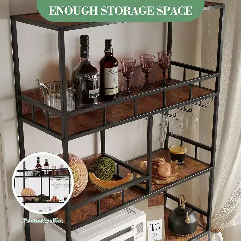 Meuble Bar Industriel, Étagère à Vin Autoportante à 5 Niveaux
