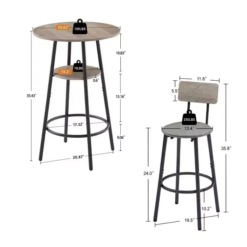 Table de salle à manger industrielle hauteur comptoir, forme ronde