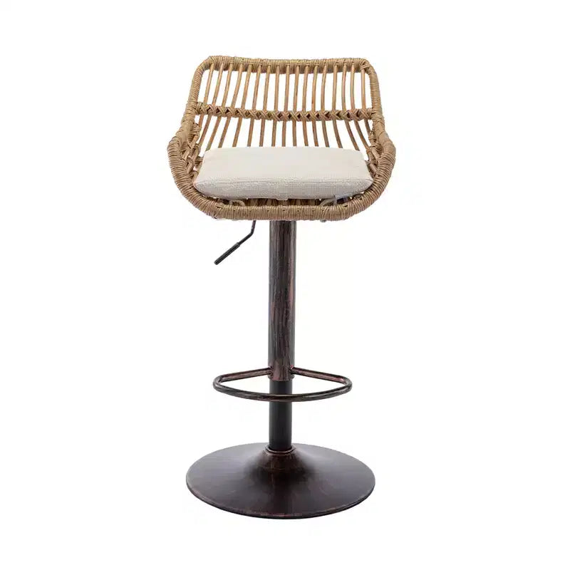 Tabourets de bar pivotants en rotin - Chaises à base métallique réglables en hauteur